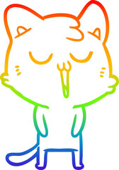 rainbow gradient line drawing cartoon cat singing
