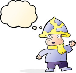 cartoon mushroom man with thought bubble