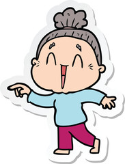 sticker of a cartoon happy old lady