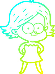 cold gradient line drawing happy cartoon girl