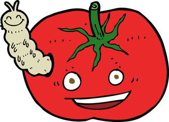 cartoon tomato with bug