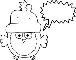 speech bubble cartoon owl wearing christmas hat