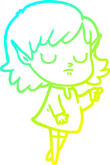 cold gradient line drawing cartoon elf girl