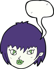 cartoon vampire girl face with speech bubble