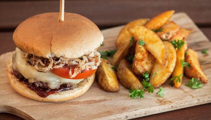Hamburger with fries