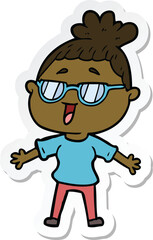 Obraz premium sticker of a cartoon happy woman wearing spectacles
