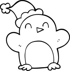 line drawing cartoon christmas penguin