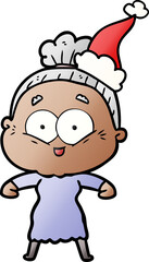 gradient cartoon of a happy old woman wearing santa hat