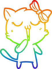 rainbow gradient line drawing cartoon cat
