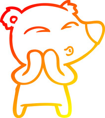 warm gradient line drawing cartoon whistling bear