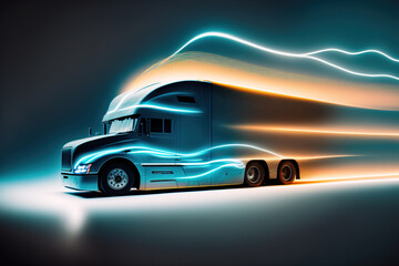 Obraz na płótnie Canvas electric truck concept in motion blur, Generative AI illustration