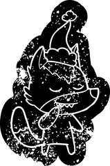 Fototapeta premium friendly cartoon distressed icon of a wolf wearing santa hat