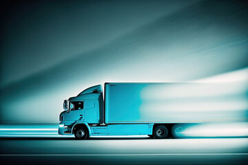 Abstract delivery truck concept driving at high speed. Generative AI illustration