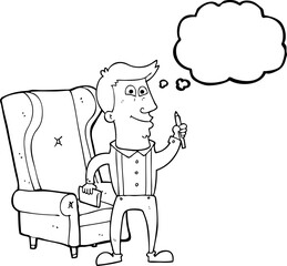 thought bubble cartoon man with notebook and pen