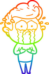 rainbow gradient line drawing cartoon crying man