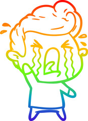 rainbow gradient line drawing cartoon crying man