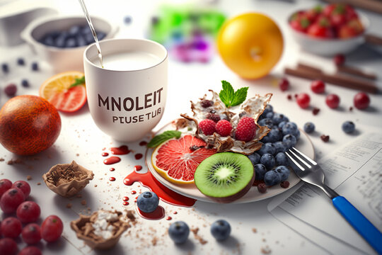 breakfast with muesli and berries, Boosting immunity, wellness food, boosting, immunity, vegan, and nutritious diet that includes a variety of fruits and vegetable by Generative AI