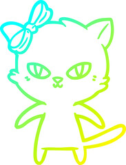 cold gradient line drawing cute cartoon cat