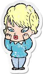 distressed sticker of a cartoon woman