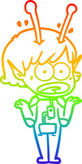 rainbow gradient line drawing cartoon shocked alien girl