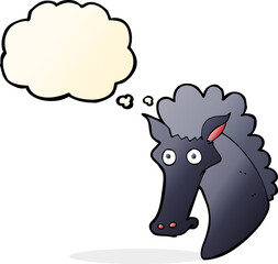 cartoon horse head with thought bubble