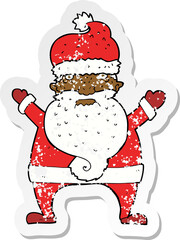 retro distressed sticker of a cartoon ugly santa claus