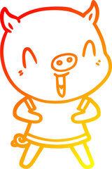 warm gradient line drawing happy cartoon pig