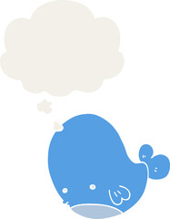 cartoon whale and thought bubble in retro style