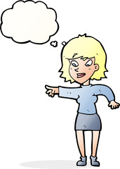 cartoon woman pointing with thought bubble