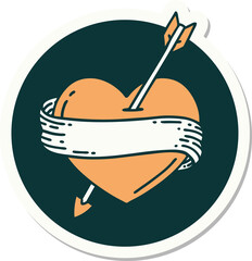 tattoo style sticker of an arrow heart and banner