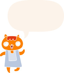 cartoon cat and speech bubble in retro style
