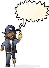 cartoon pirate captain with speech bubble