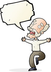 cartoon old man having a fright with speech bubble