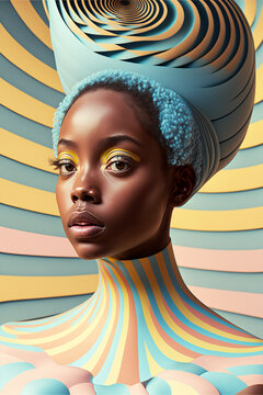 Fototapeta Generative ai optical art fashion portrait black young woman posing looking camera