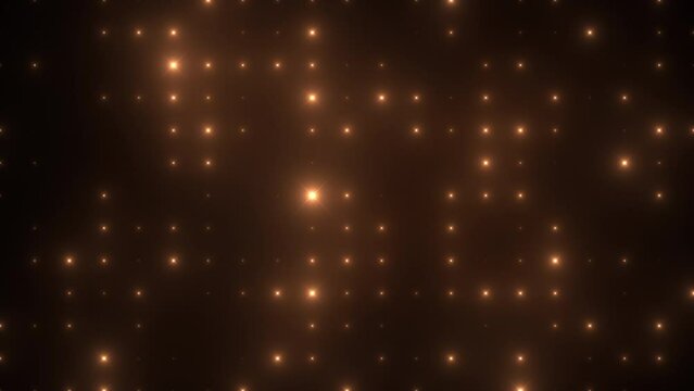 Colorful loop led back wall light bulbs. Glowing lamp background animation. Golden motion background for music video or stage event entertainment or concert. Copy space for text or logo