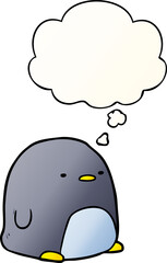 cute cartoon penguin and thought bubble in smooth gradient style