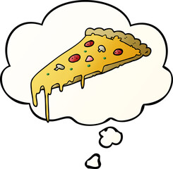 cartoon pizza slice and thought bubble in smooth gradient style