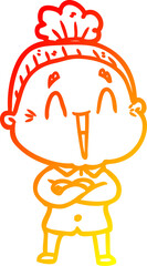 warm gradient line drawing cartoon happy old lady