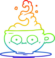 rainbow gradient line drawing cartoon hot cup of coffee