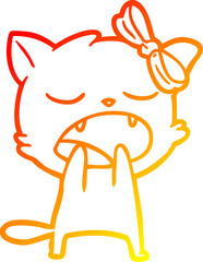 warm gradient line drawing cartoon yawning cat