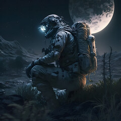 Fototapeta premium solider under moon with lonely color