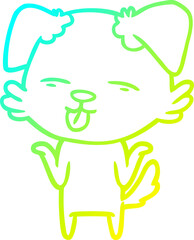 cold gradient line drawing cartoon dog sticking out tongue