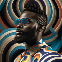 Generative ai optical art fashion portrait black young man mustache posing