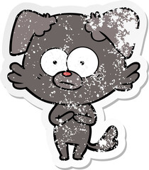 distressed sticker of a nervous dog cartoon