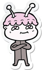 sticker of a friendly cartoon spaceman