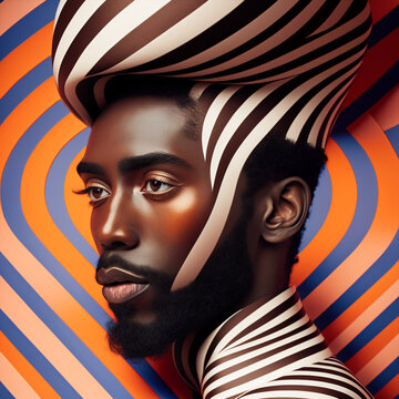 Generative ai optical art fashion portrait black young man mustache posing
