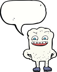 cartoon happy tooth with speech bubble