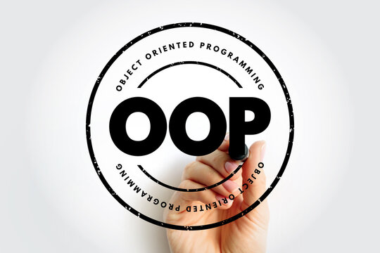 OOP Object-oriented programming - based on the concept of objects, which can contain data and code, acronym text stamp concept background