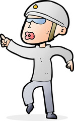 cartoon man in bike helmet pointing