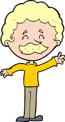 cartoon man with mustache waving
